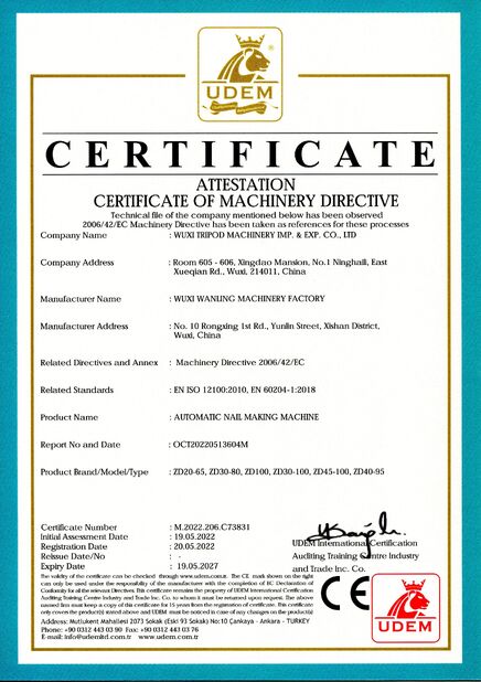 China Wuxi Tripod Machinery Imp. & Exp. Co., Ltd. certification