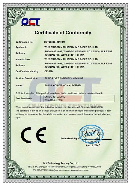 China Wuxi Tripod Machinery Imp. & Exp. Co., Ltd. certification