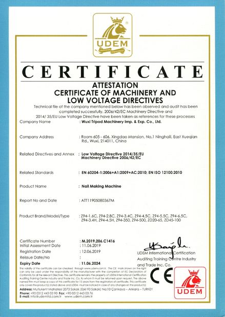 China Wuxi Tripod Machinery Imp. &amp; Exp. Co., Ltd. certification